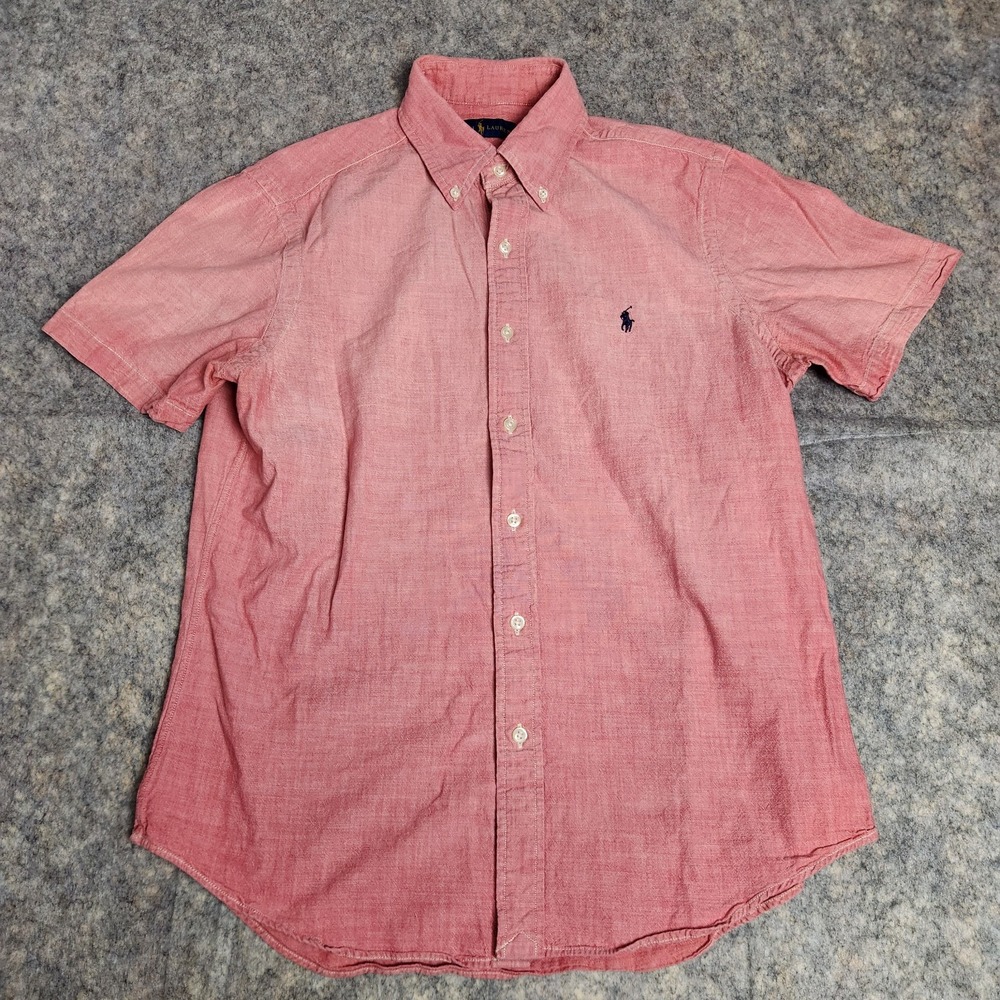 Ralph Lauren Chambray Shirt Men M Red‎ Short Sleeve Button Down Lightweight Prep